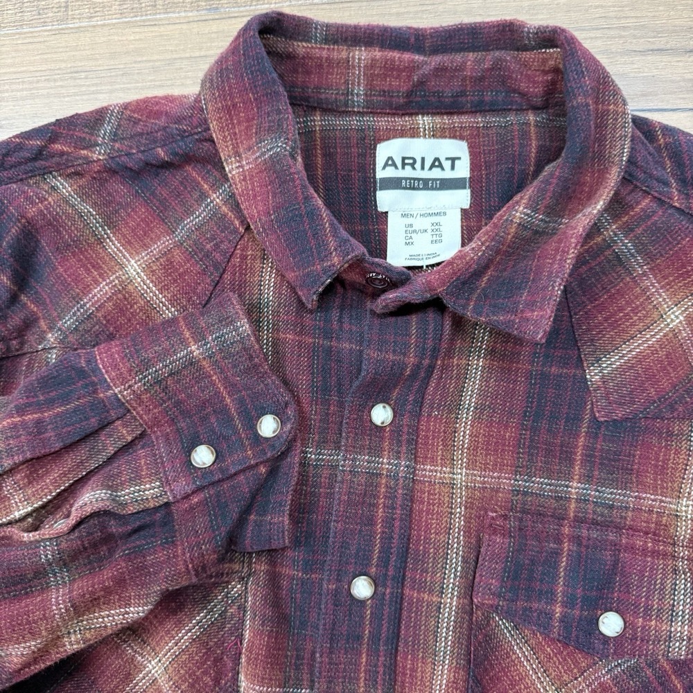 Ariat Men's XXL Hiller‎ Retro Fit Flannel Shirt Pearl Snap Plaid Western Cowboy